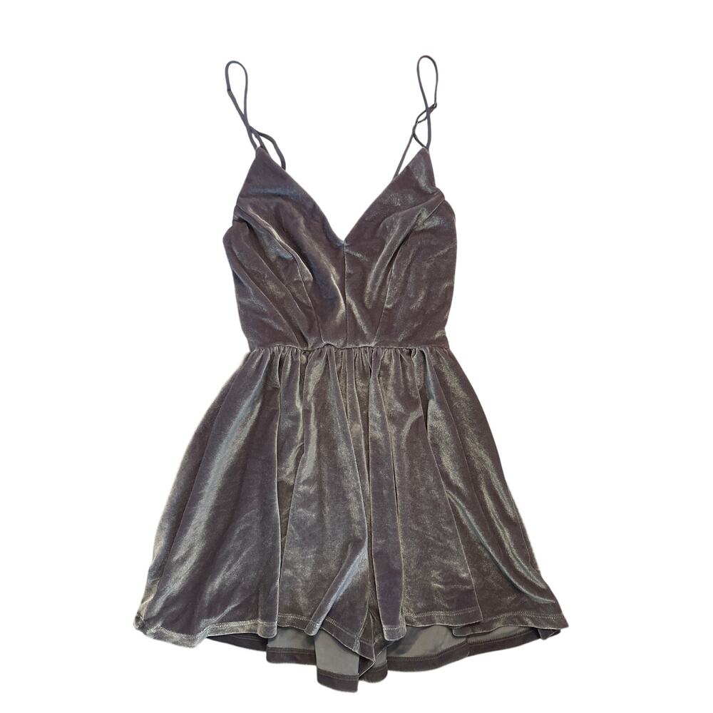 Silence + Noise Gray Velvet Romper